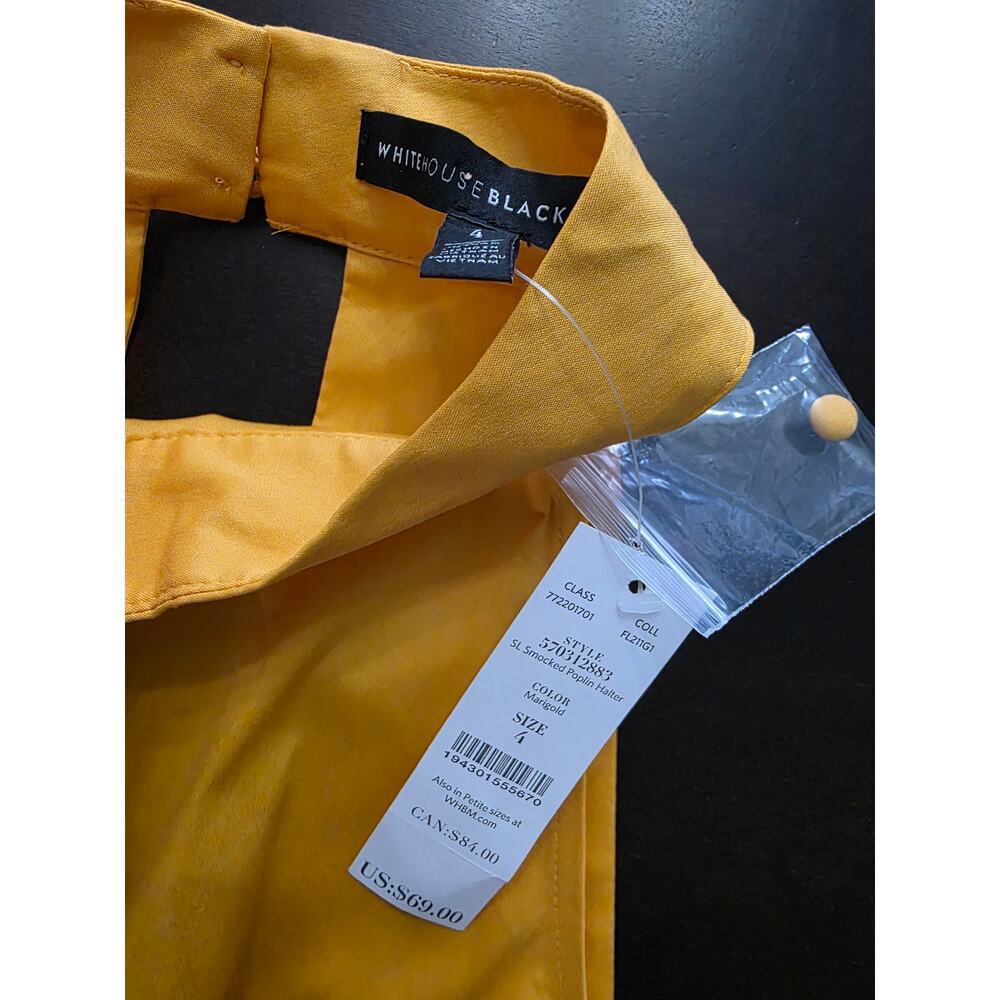 NWT WHBM Sleeveless Smocked Poplin Halter Marigold Size 4 - Picture 2 of 4